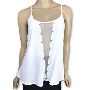 Blessed Are the Meek Size 0 Camisole Top Blouse White w Sheer Panel Spagh Straps